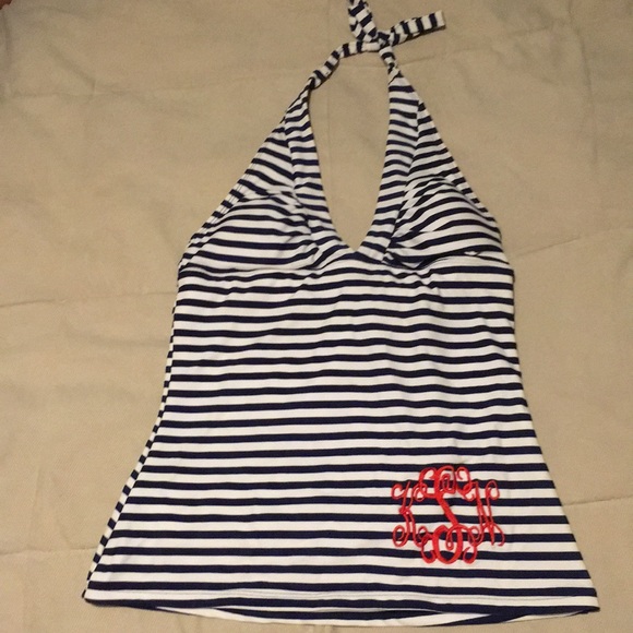 Nautical Tankini Top Monogrammed K S N size M - Picture 1 of 6